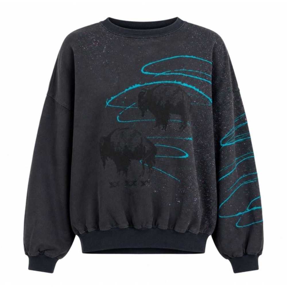 Vintage 80s Hazelwood Southwest Buffalo Sweatshirt Neon Splatter Oversized XL